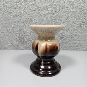 Vintage Drip Glaze Ceramic Candle Holder Brown Tan Pedestal Pillar Stand 5.5"